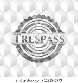 Trespass grey emblem. Vintage with geometric cube white background