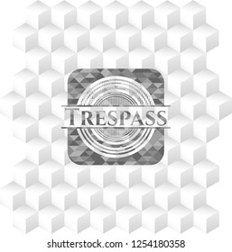 Trespass realistic grey emblem with geometric cube white background