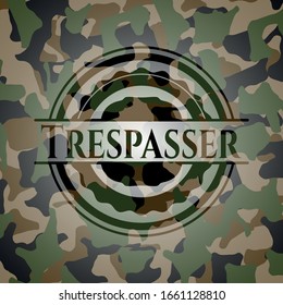 Trespasser written on a camouflage texture. Vector Illustration. Detailed.