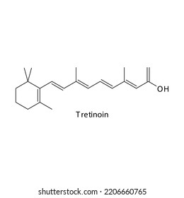 Tretinoin molecule flat skeletal structure, 1st generation retinoid used in acne, psoriasis Vector illustration on white background.