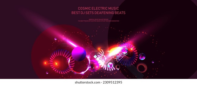 Trevdy color 2023 viva magenta 3d futuristic neon space background with planets and geometric elements. Abstraction background. Vector dihital art