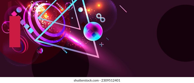 Trevdy color 2023 viva magenta 3d futuristic neon space background with planets and geometric elements. Abstraction background. Vector dihital art