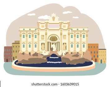 Trevi Fountain, Rome, Italy. Travel vector illustration. Landmark.
