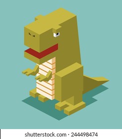 t-rex. 3d pixelate isometric vector