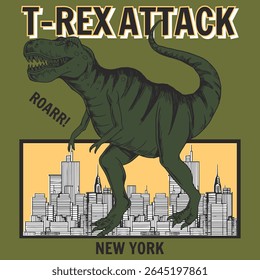 T-Rex Attack Roarr Newyork Skyline