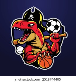 T-rex bajak laut e-sport logotipo ilustração