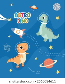 Trex and brontosaurus cute baby dino astronout