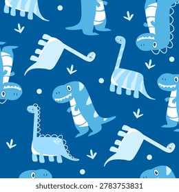 t-rex brontosaurus dinosaurus blue seamless pattern vector cute cartoon design for kids apparel. good for kids apparel