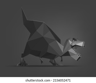 T-Rex character. Vector low poly mesh illustration of dinosaur isolated on a black background