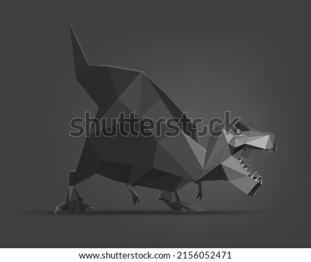 T-Rex character. Vector low poly mesh illustration of dinosaur isolated on a black background