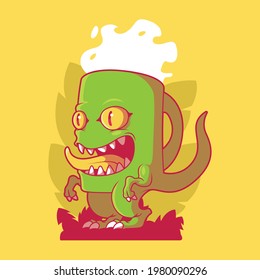 Ilustración vectorial del carácter de la taza de café T-Rex. Concepto de diseño animal, divertido, inspirador.
