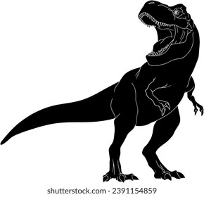 T-Rex Dinosaur Black Silhouette Graphic Design. Vector Hand Drawn Illustration Isolated On Transparent Background