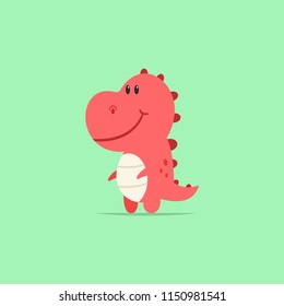 T-Rex dinosaur cute cartoon baby character. Vector flat prehistoric animal isolated on background.