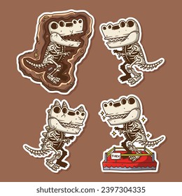 T-Rex dinosaur fossil Cartoon Vector Illustration set. Dinosaur vector illustration set