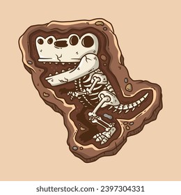 T-Rex dinosaur fossil discovered in the ground Cartoon Vector Illustration. Dinosaur vector illustration.