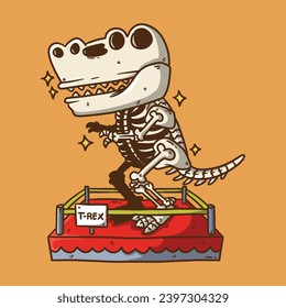T-Rex dinosaur fossil displayed on Museum Cartoon Vector Illustration. Dinosaur vector illustration.