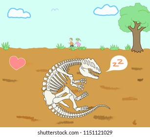 
T-rex dinosaur fossil in the soil. vector illustration