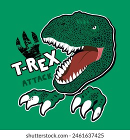 T-Rex-Dinosaurier-Kopfdruck. Perfekt für T-Shirt, stationär. Vektorgrafik Dinosauriergesicht mit Schriftzeichen Zitat