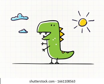 T-rex dinosaur / monster drawing in child/kids doodle style vector illustration