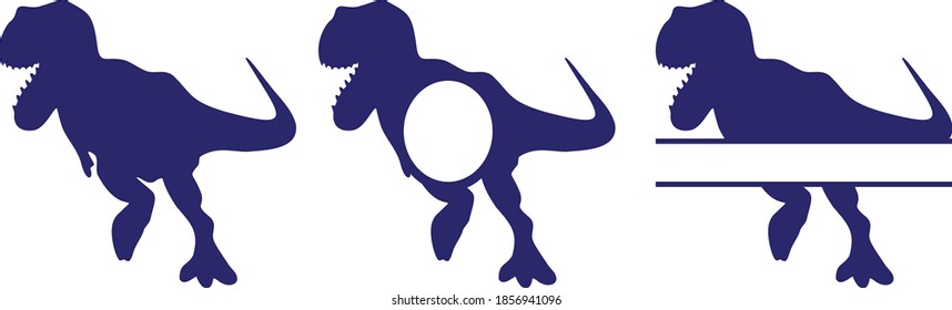 T-rex dinosaur silhouette and cut monogram with s space for name. Isolated on white background vector illustration.