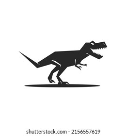 T-Rex dinosaur silhouette logo black and white illustration of a prehistoric animal in full growth in motion side view.