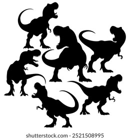 TRex Dinosaurier Silhouette Set. Vektorgrafik einzeln auf weißem Hintergrund.