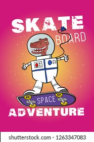 t-rex dinosaur skateboard astronaut kids apparel poster