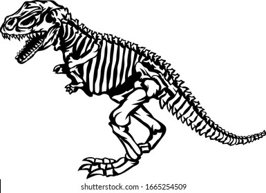 T-rex dinosaur skeleton illustration, vector.
