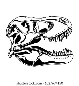 t-rex dinosaur skull isolated on white background. Images for logo, label, emblem. Tyrannosaurus Skull. Vector illustration. dinosaur in vintage monochrome style. Design element for logo, emblem