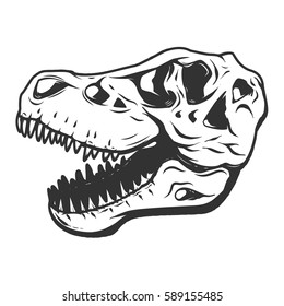 t-rex dinosaur skull isolated on white background. Images for logo, label, emblem. Vector illustration.