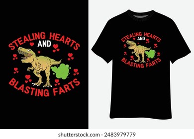 T-Rex Dinosaur Stealing Hearts and Blasting Farts T-Shirt Design