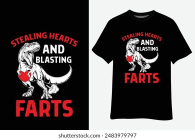 T-Rex Dinosaur Stealing Hearts and Blasting Farts T-Shirt Design