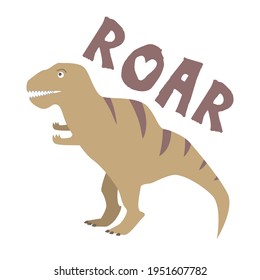 Trex dinosaur vector character. Roar. Hand-drawn greeting card template. First birthday. T-shirt design template.