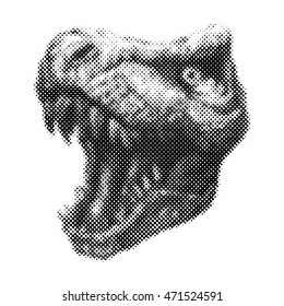 Trex Dinosaur Vector halftone background.