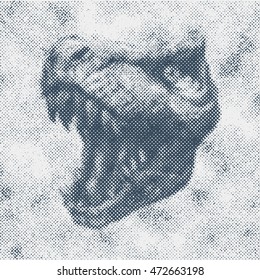 Trex Dinosaur Vector halftone background.