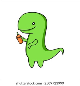 t-rex beber chá ilustração vetor