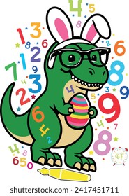 T-rex Easter Math: Camiseta para niños con números de 0 a 9. Diversión, diseño educativo con un alegre dinosaurio. Involucrador y colorido para los pequeños aprendices.