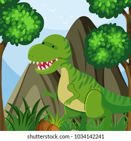 T-Rex in the forest field illustration