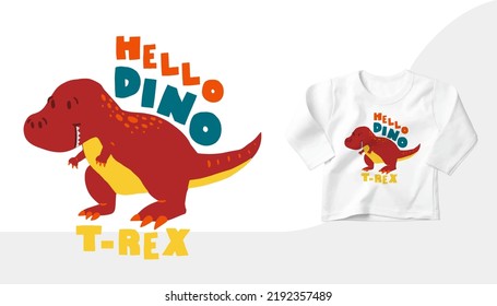 T-rex Graphic design for Kid Pyjamas or Tee,  Colorful Cute Dinosaur Tyrannosaurus Flat Design Vector
