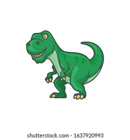 T-rex green dinosaur isolated cartoon Tyrannosaurus. Vector theropod dino extinct animal, coelurosaurian theropod dinosaur. Parasaurolophus, Tyrannosauridae or tyrannosaurids, tyrant lizards