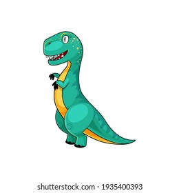 T-rex green dinosaur Parasaurolophus isolated cartoon extinct animal. Vector Tyrannosauridae or tyrannosaurids, tyrant lizards. Tyrannosaurus theropod dino prehistoric coelurosaurian theropod dinosaur