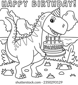 T-Rex with Happy Birthday Coloring Page for Kids