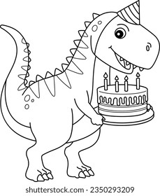 T-Rex with Happy Birthday Isolated Coloring Page