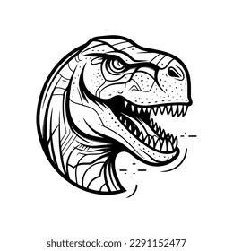 T-rex head roaring isolated on white background illustration.