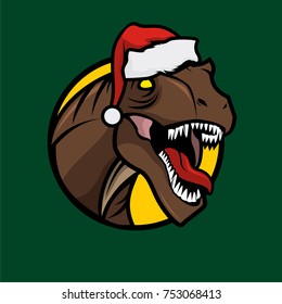 T-Rex Head Wearing Santa's Hat