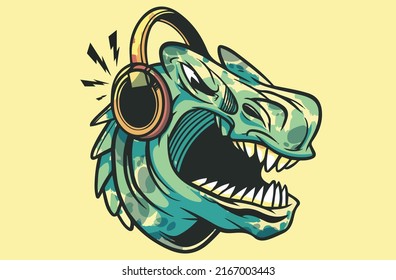 t-rex listening to music vector