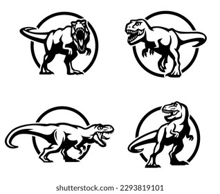 T-rex monster logo set. Dinosaur Tyrannosaurus.