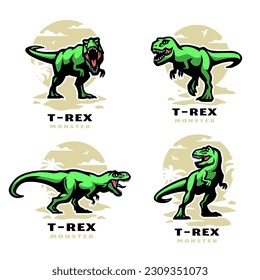 T-rex monster logo set. Dinosaur Tyrannosaurus.