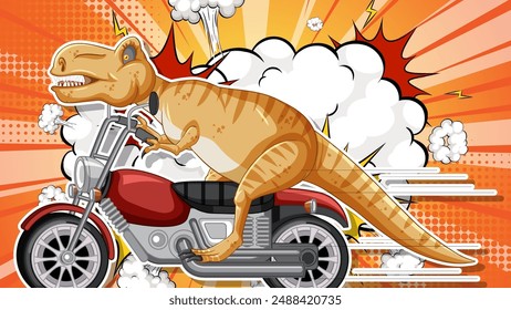 T-Rex on a motorcycle with explosions