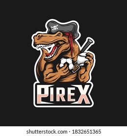 t-rex pirates holding soccer ball. logo character. vector illustration.